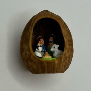 Miniature Nativity Scene Inside Walnut Shell